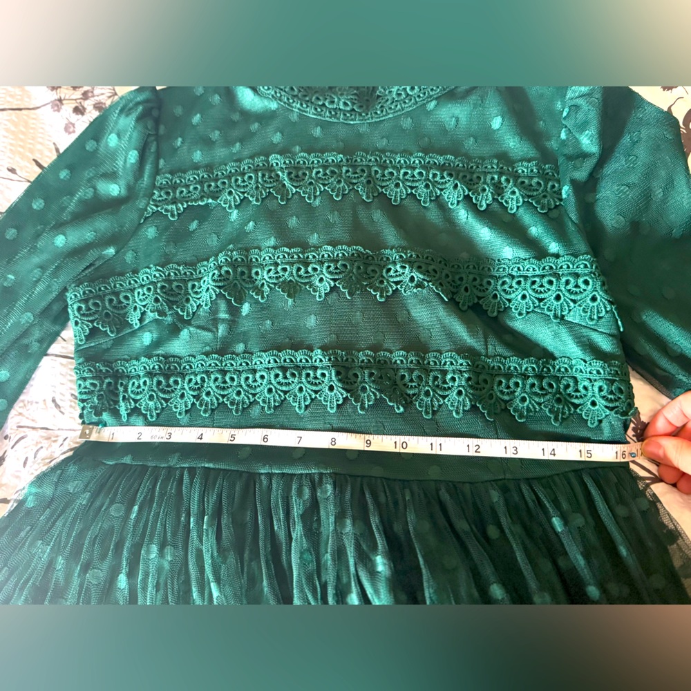 Dainty Jewells Teal Long Sleeve Lace Dress - Picture 8 of 10